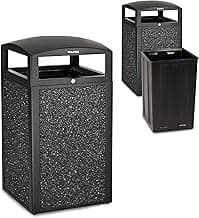 Alpine Industries 40 Gallon Commercial Outdoor Trash Can, Metal with Removable Bin & Locking Lid (Black, Grey Stone)