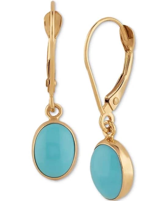 Macy's 14K Gold Turquoise Oval Dangle Leverback Drop Earrings