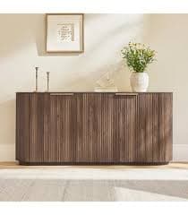 Amazon.com - Airynee Sideboard Buffet Cabinet, Fluted Sideboard with Adjustable Shelves, Modern Credenza Storage Cabinet with Pop-up Doors, Wood Buffet Cabinets with Storage for Kitchen Entryway Living Room - Buffets & Sideboards