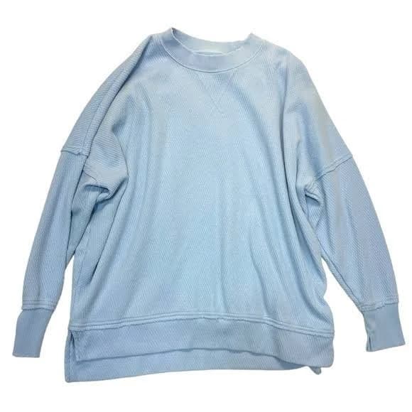Aerie Tops | Aerie Sweatshirt Women’s Small Oversized Baby Blue Distressed Pullover Textured | Color: Blue | Size: S | Keikiplayball's Closet