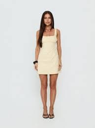 With You Everywhere Ruched Mini Dress Yellow | Princess Polly