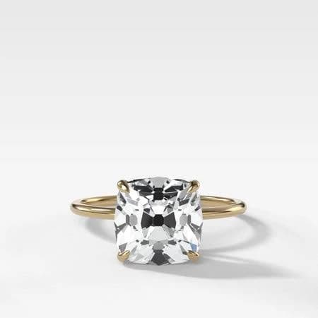 Thin Solitaire Engagement Ring with Old Mine Cut Diamond