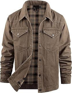 Men's Flannel Lined Denim Jackets Cowboy Cut Western Vintage Rugged Jean Trucker Jacket with Pockets