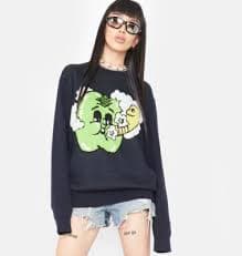 HUF Smoked Apple Jacquard Knit Oversized Sweater Crew Neck Long Sleeve Navy Blue | eBay