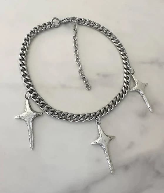 Y2K Grunge Chunky Silver Triple Cross Pendant Necklace