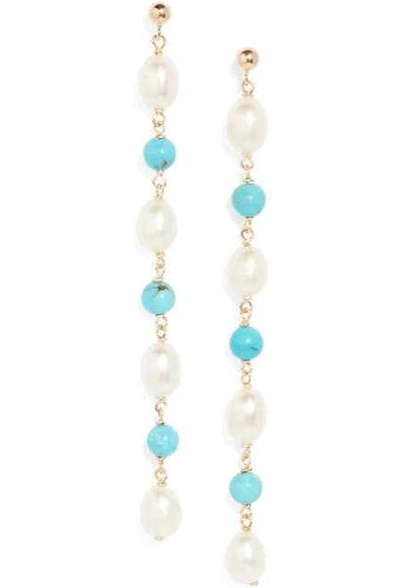 POPPY FINCH 14KYG Baroque Pearl and Turquoise Drop Earrings