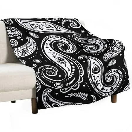 Black And White Paisley Pattern Seamless Design Blanket for Bed Throw Blanket for Women, Men And Kids Super Soft Plush Blanket Throw, Print Blanket,