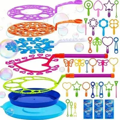 Joyfy 42Pcs Giant Bubble Wands Set with Tray, Bubble Maker Wands Bulk with Assorted Shapes for Kids Toddlers Summer Outdoor Play, Party Game
