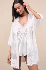 All A Dream Ivory Lace Satin Short Robe