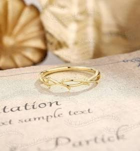 Leaf Braided Yellow Gold Wedding Band