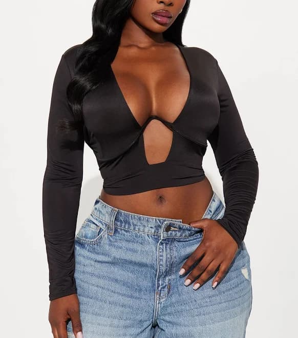 fashion nova Cut Out Underwire Long Sleeve V-Neck