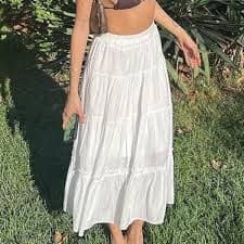 Amazon.com: Melliflo Women's Boho Maxi Skirt Elastic High Waist Tiered Long Skirt A Line Flowy Pleated Skirts Summer Skirt Elegant Skirt White : Clothing, Shoes & Jewelry
