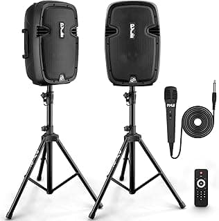 Wireless Portable PA Speaker System - 1000W High Powered Bluetooth Compatible Active + Passive Pair Outdoor Sound Speakers W/USB SD MP3 AUX - 35mm Mount, 2 Stand, Microphone, Remote - Pyle