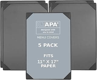Ilyapa 5 Pack Restaurant Menu Covers 11 x 17 - Vinyl Leather Menu Holder, Single Sided Book with Corner Sleeves for Display of Wedding Menus, Weekly Kitchen Specials & Bar Drinks for Table Top