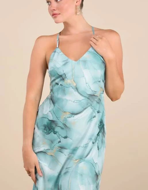 Lulus Abstract Print Chiffon Slip Midi Dress