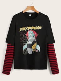 Our Square Apple Studios 2 In 1 Striped Sleeve Figure Graphic Tee is such a vibe - ROMWE