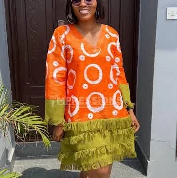 African Print Cotton Adire Batik Midi Dress