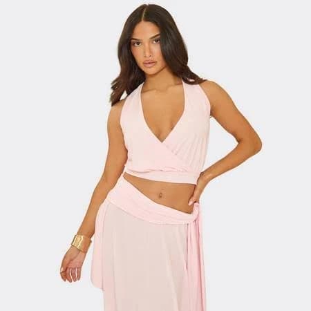 Women's V Halter Neck Slouchy Crop Top