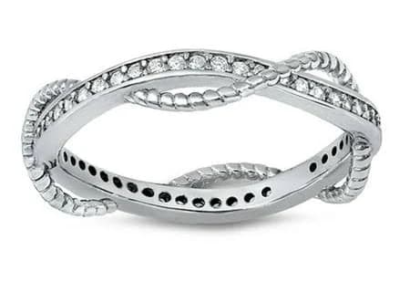 Sterling Silver Cubic Zirconia Braided Stackable Ring