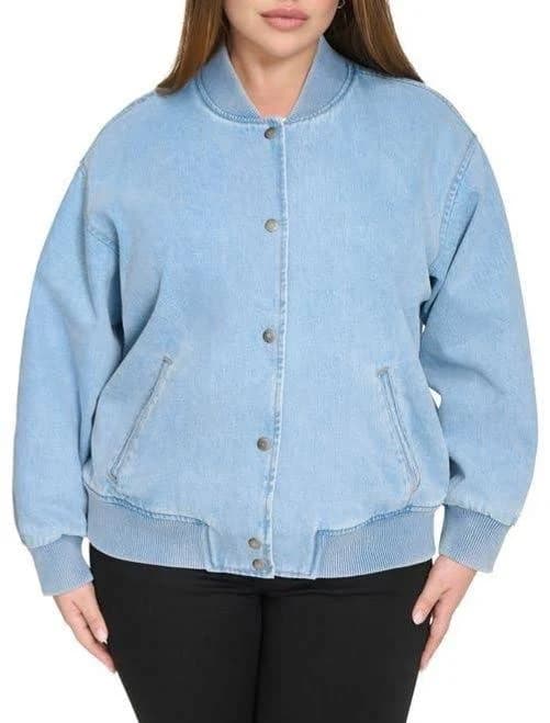 Levi's Women's Plus Size Varsity Cropped Denim Bomber Jacket