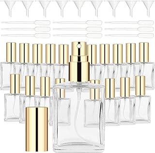 18Pcs Gold Glass Spray Bottles, 15ml Perfume Spray Bottles, Empty Fine Mist Atomizer, Portable Cologne Sprayer Bottles with 9Droppers9 Funnels, Refillable Perfume Container for Travel, Gold