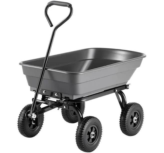 SKYSHALO Garden Dump Cart 2.47 cu. ft. Polypropylene Garden Cart with 90° Dumps