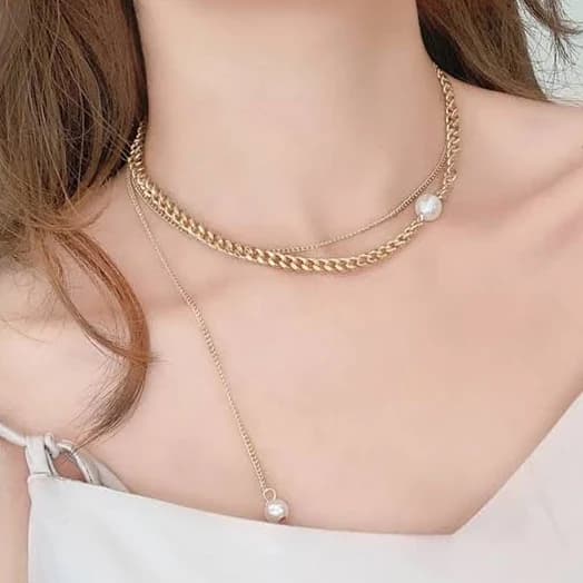 Modern Minimalist Gold Pearl Charm Necklace
