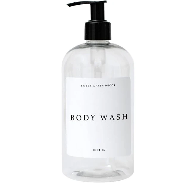 White Label 16oz Clear Plastic Body Wash Dispenser