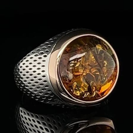 Men's Handcrafted Amber Gemstone Ring