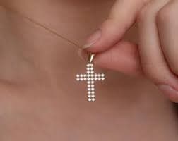 Dainty 14K Real Gold Cross Zirconia Necklace for Baptism & Faith Real Gold Cross Pendant for the Christians, Saint 14K Gold Cross Jewelry - Etsy
