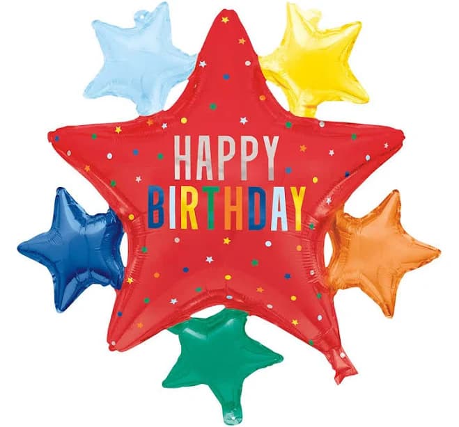 321 Party! Giant Multi-Star Shaped Happy Birthday Balloon