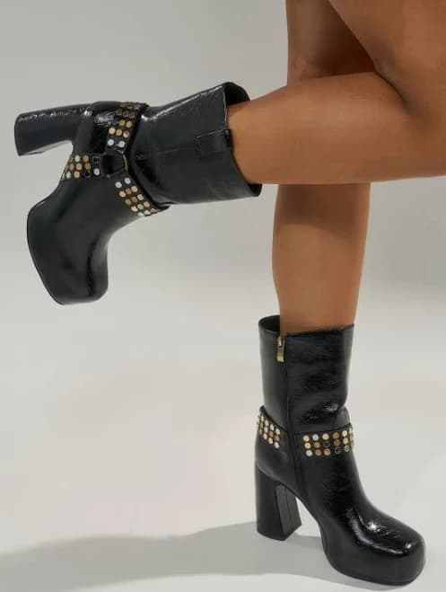 Akira Azalea Wang Mid Calf PU Leather Chunky Bootie