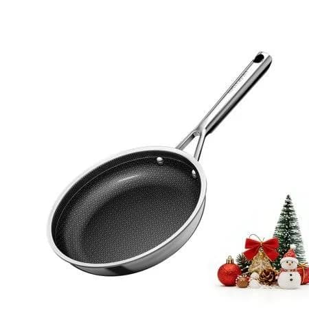 Naturepan 8 Inch 3-Ply Hybrid Ceramic Frying Pan, Diamond-Titanium Nonstick Stainless Steel Pan, Hexagon Surface, Dishwasher Safe & Oven Safe, Black