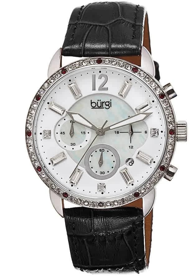 Burgi bur089 Chronograph GMT Date Crystal Bezel MOP Dial Womens Watch