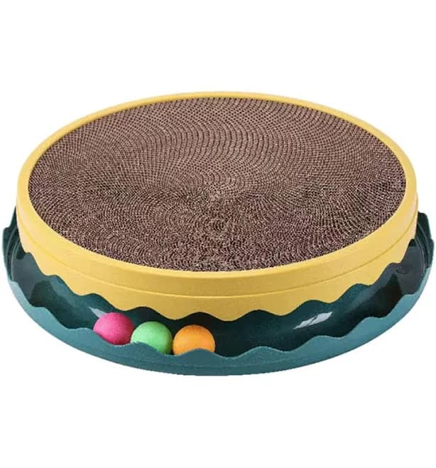 14" Cat Toy Ball Track And Catnip, Round Cat Scratcher Interactive Round Scratch Pad For Cats, Promotes Play & Scratching Ebern Designs Color: Yellow