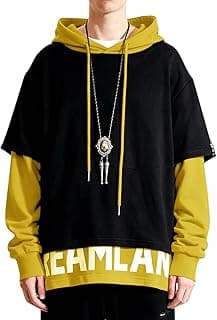 Mens Colorblock Hoodie Casual Patchwork Soft Cotton Pullover Letter Print japanese Hooded Sweatshirt with Design
