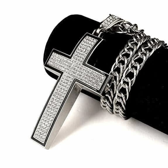 Mens Micro Pave Aaa Cz Cross Pendant 30" Cuban Link Chain Necklace N33