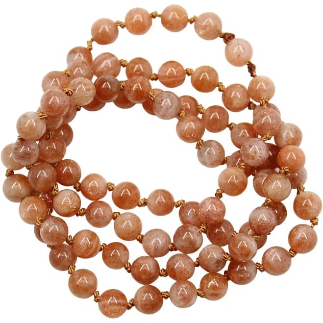 Hand Knotted Sunstone Bead Necklace, 28 inch