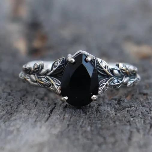Black Onyx Nature Inspired Engagement Ring