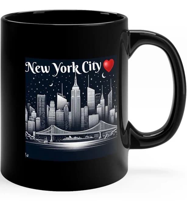 NYC Skyline Black Coffee Mug, New York City Souvenir Gift