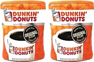 Dunkin Donuts Original Blend Ground Coffee - 90 oz Total - 45 oz Per Canister - Pack of 2 Canisters of Dunkin Donuts Ground Coffee - 100% Arabica Coffee - Medium Roast Coffee