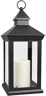 Bright Zeal 14" Decorative Candle Lantern Black Outdoor Lanterns with Timer Candles - Cool White Waterproof Vintage Lanterns Battery Powered LED Decorative for Wedding - Hanging Wall Lanterns Indoor