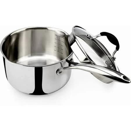 AVACRAFT Tri-Ply Stainless Steel Saucepan with Glass Strainer Lid