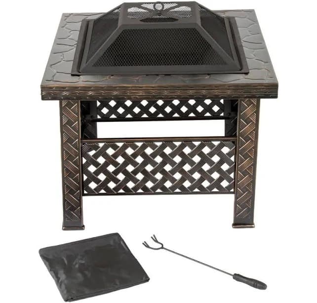 Pure Garden 26 in. Steel Square Woven Fire Pit with Cover