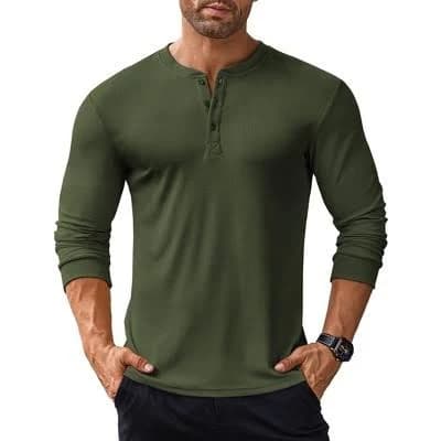 COOFANDY Men's Stretch Ribbed Henley T-Shirt