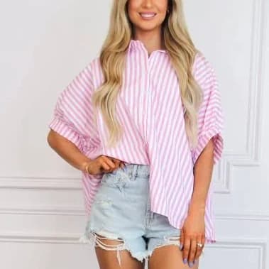 Bella and Bloom Boutique Melissa Oversized Striped Button Down Top