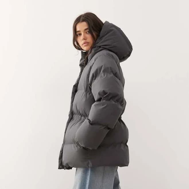 Weekday Cinched Puffer Coat with Detachable Hood