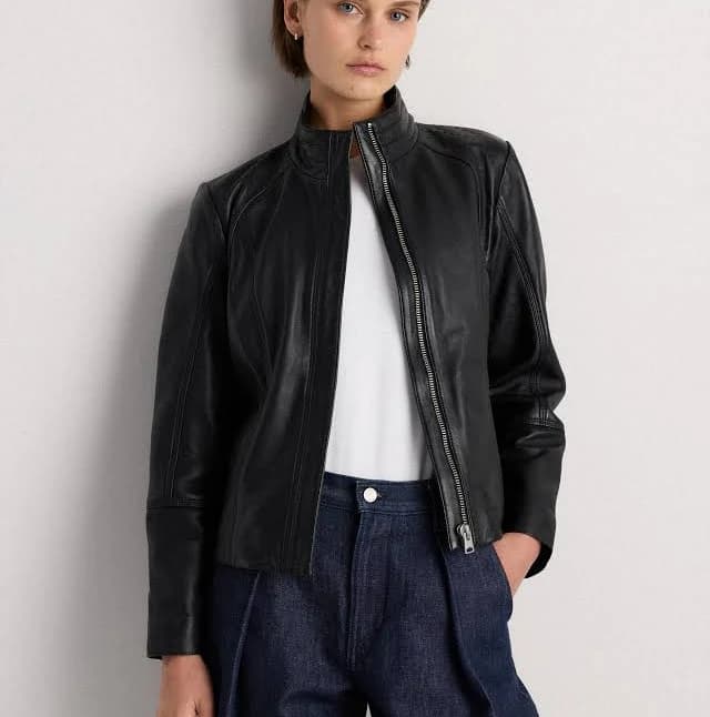 Quince Women's Stand-Collar Leather Jacket