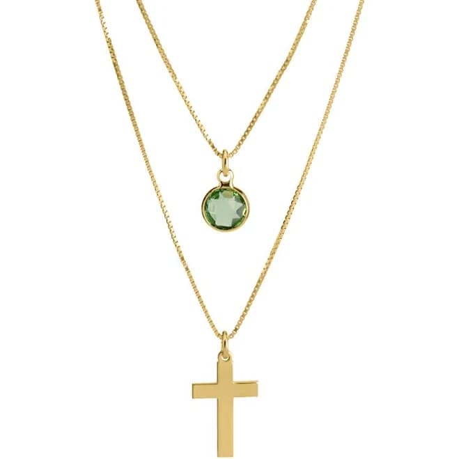 onecklace Layered Birthstone and Cross Necklace