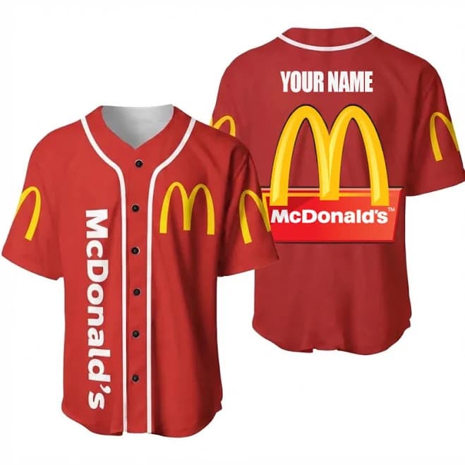 Personalized Mcdonald's Fast Food Baseball Jersey, Fast Food Jersey, Mcdonald's Fan Gifts, Mcdonald's Merch Shirt
